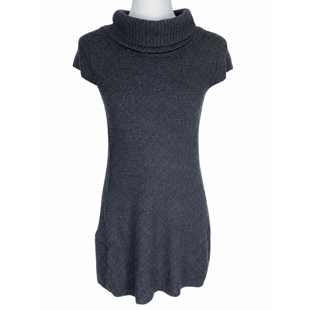 Ibex Womens Merino Wool Cowl Neck Sweater Dress Tunic Gray Medium